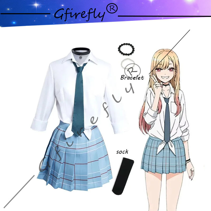 Kitagawa Anime Cosplay - อะนิเมะMy Dress-Up Darling Marin Kitagawaคอสเพลย์เครื่องแต่งกายชุดนักเรียนชุดกระโปรงวิกผมสร้อยข้อมือฮาโลวีนCarnivalชุดProp