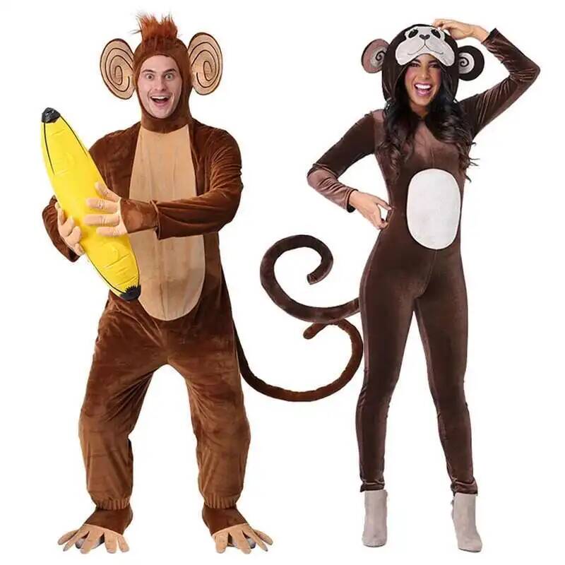 Anime Cosplay Jumpsuit - ใหม่สีน้ําตาลลิง Onesie ชุดนอนสัตว์ฤดูหนาว Onesie ผู้ใหญ่ฮาโลวีนกล้วยคอสเพลย์ของขวัญ Party