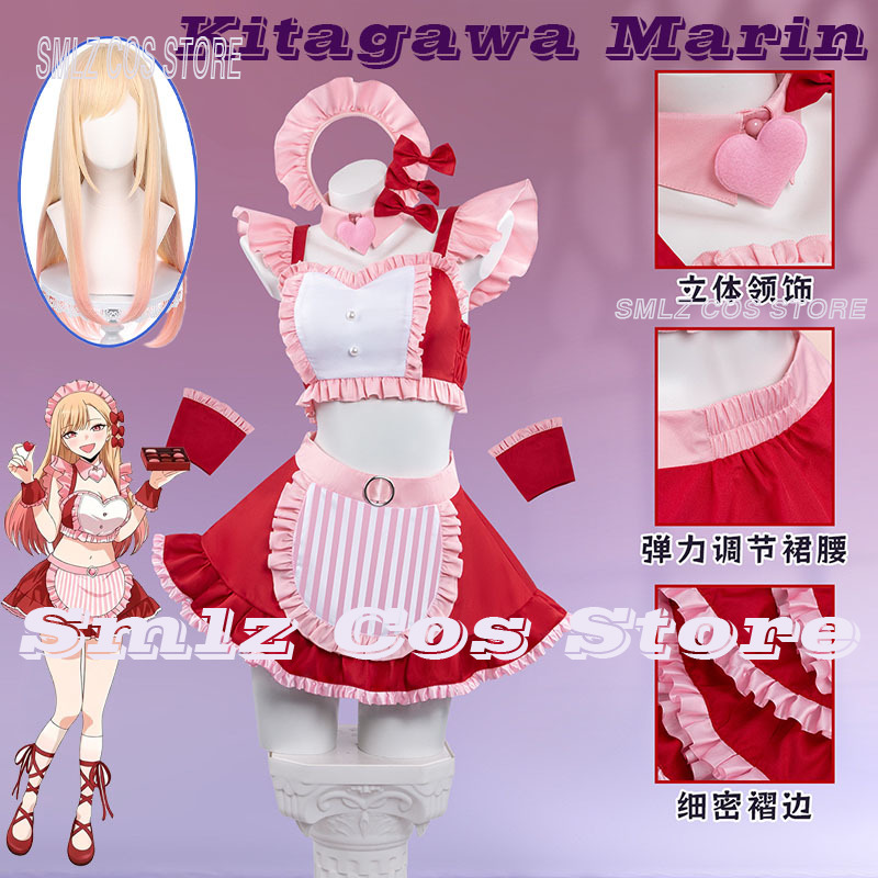 Kitagawa Anime Cosplay - ชุดคอสเพลย์มาริน คิตากาวะ ปี 2026 ชุดเมดมารินสีชมพูสุดเซ็กซี่สำหรับผู้หญิง พร้อมวิกผมและอุปกรณ์ประกอบฉาก