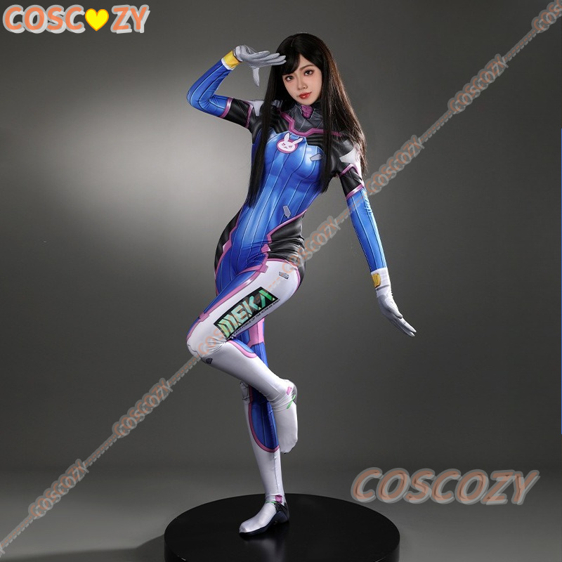 Anime Cosplay Ladies - ชุดคอสเพลย์ D.Va สำหรับผู้หญิง ชุดเต็มรูปแบบ ชุดบอดี้สูทสไตล์เมคคาสำหรับตัวละครเกมยิงปืน เหมาะสำหรับงานอนิเมะคอนเวนชันและกิจกรรมสวมบทบาท