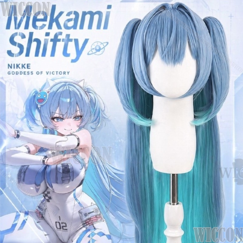 Anime Cosplay Blue Hair - GODDESSS Game VICTORYSS คอสเพลย์เมคามิ ชิฟตี้ชุดสีเทาสีฟ้าวิกผมสีมิ้นท์ผมด้านในสีมิ้นท์ผมสังเคราะห์คอสเพลย์ นาวิดัด